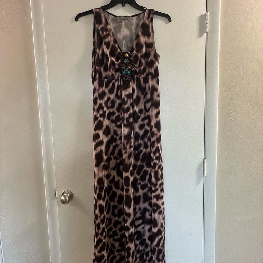 NY Collection Brown and Cream Leopard-Pattern‎ Maxi Dress
